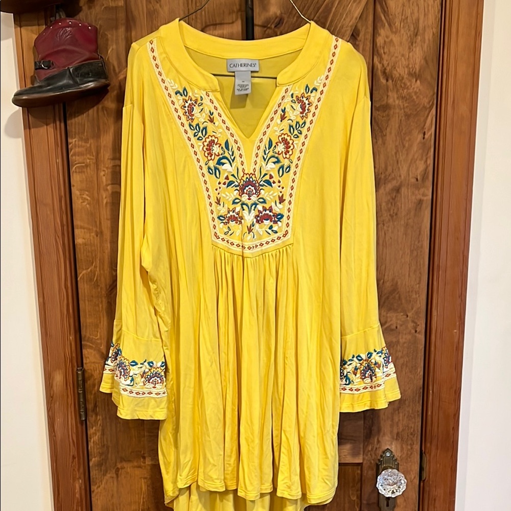 Catherines Yellow Embroidered Women's Top